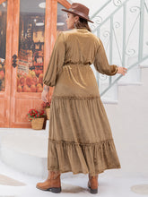 Plus Size Frill Tie Neck Long Sleeve Dress OutfitFlow